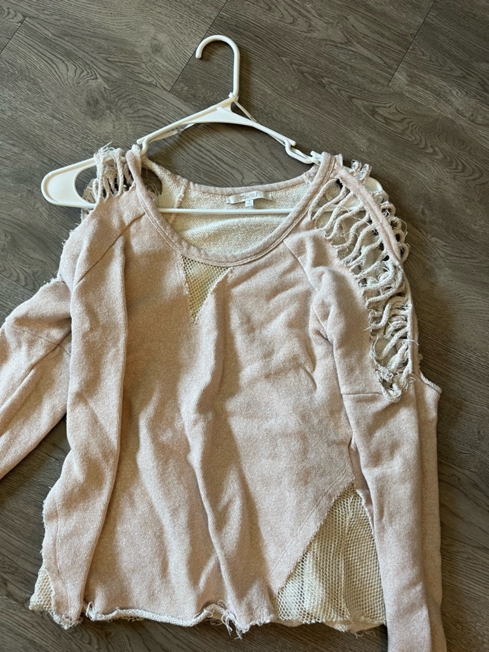 Miss Me Open-Shoulder Knit Top in Light Beige